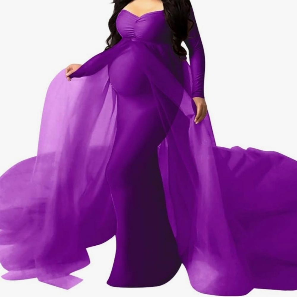 Off Shoulder Long Sleeve Maternity Dress